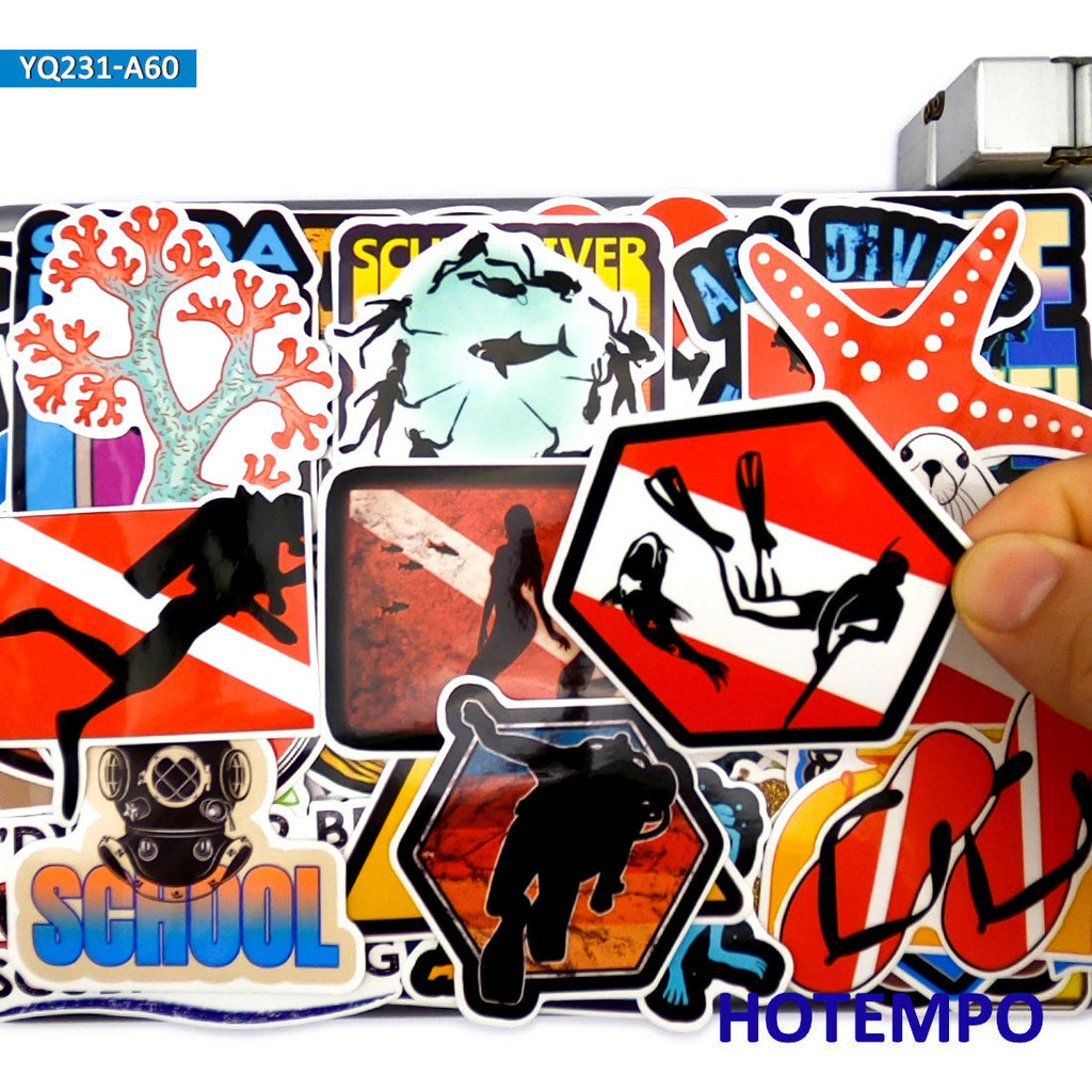 

60Pieces Diving Underwater Adventure Scuba Outdoor Sport Waterproof Stickers for Phone Laptop Skateboard Motorcycle Car Sticker