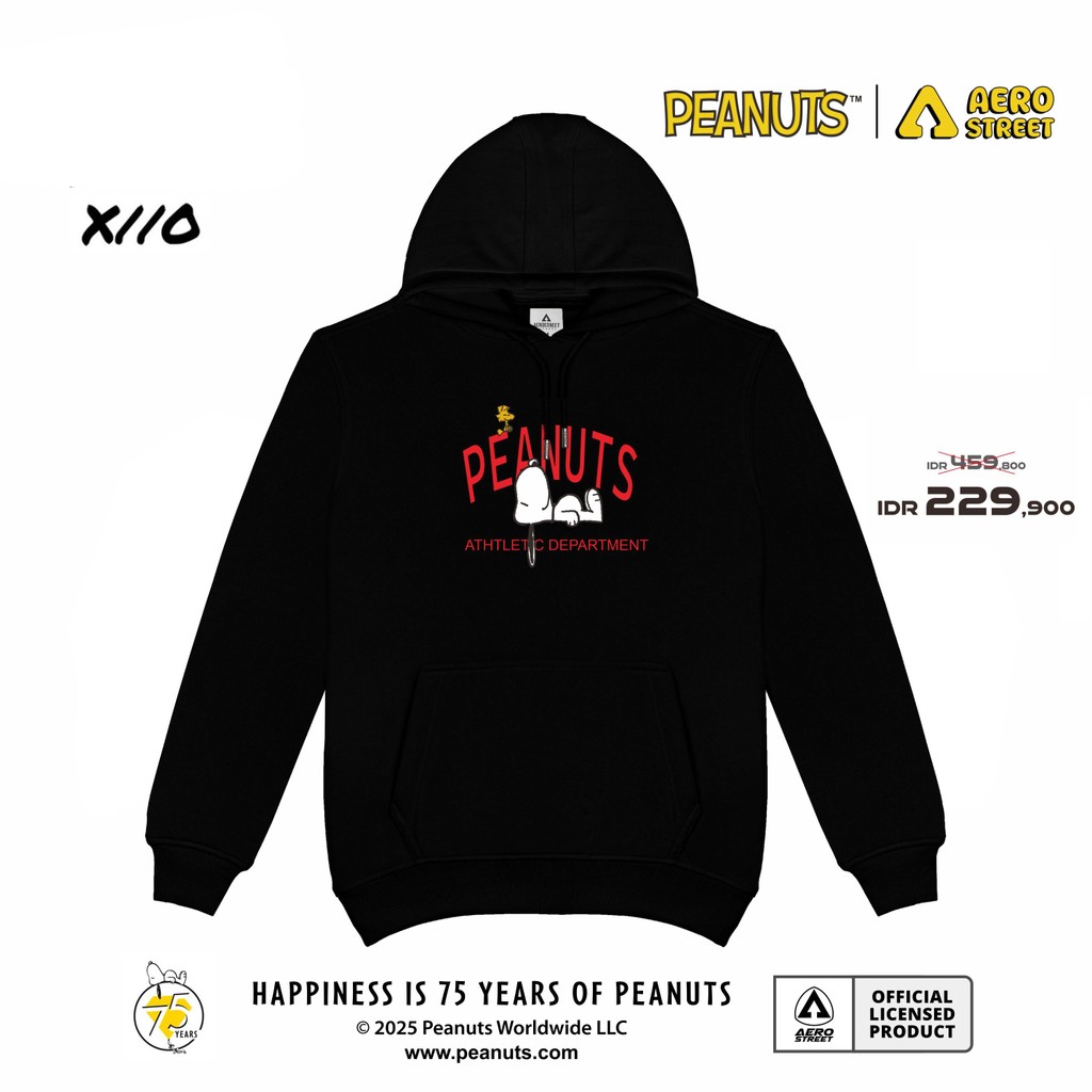 Aerostreet Peanuts Athletic Hoodie Unisex Department Hitam Jaket Sweater Pria Wanita Streetwear Spor