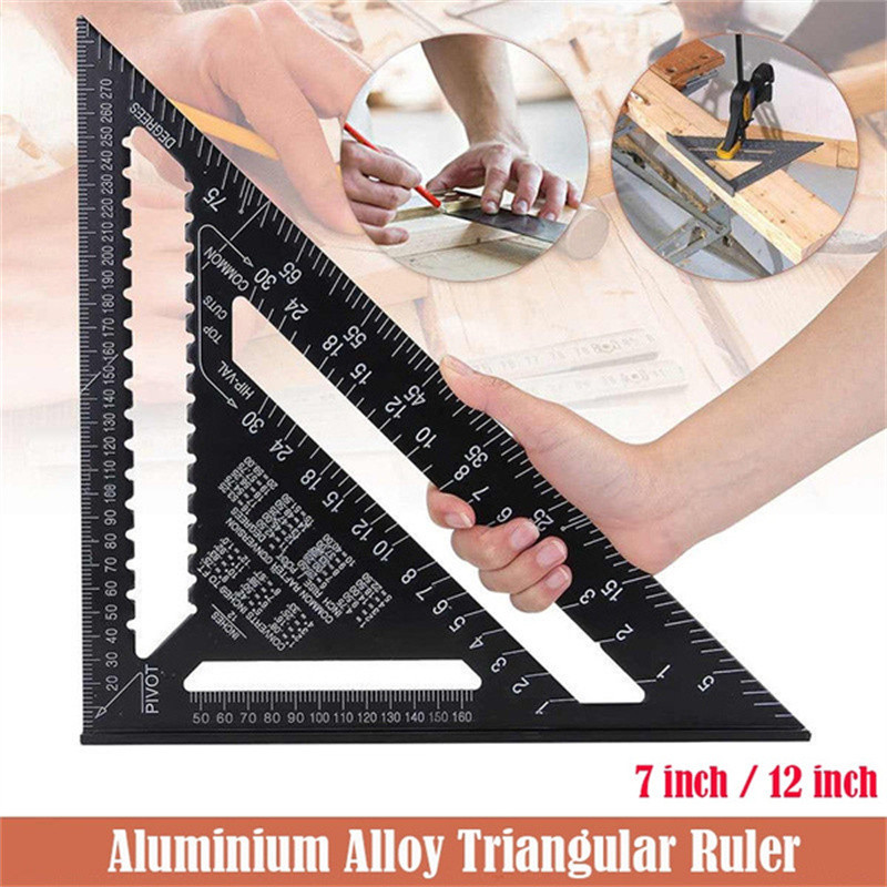 

7'' /12" Triangle Ruler Carpenter Measuring Layout Tool Metric Alloy Metal Triangle Ruler Protractor for Woodworking Tools