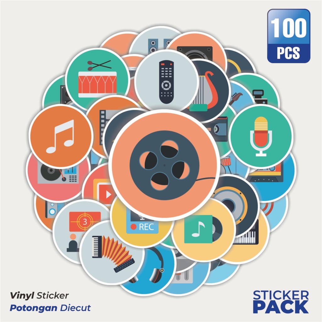 

Super Hemat! 100 PCS Stiker Ikon Datar Multimedia Waterproof Aesthetic- Untuk Laptop, Motor, dan Helm - Paper Stationery Pack