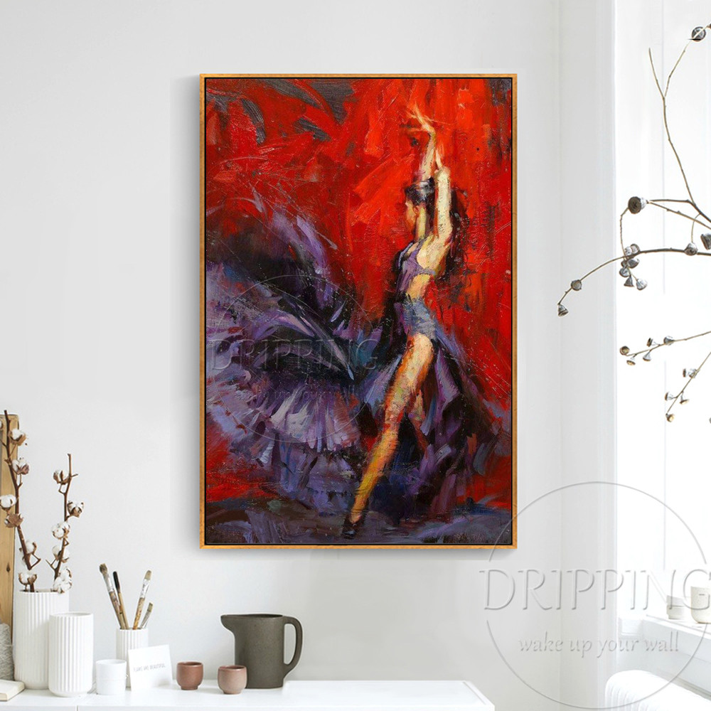 

Hand-painted Beauty Wall Art Dancing Flamenco Dancer Oil Painting on Canvas Beauty Spanish Lady Dancing Flamenco Oil Painting