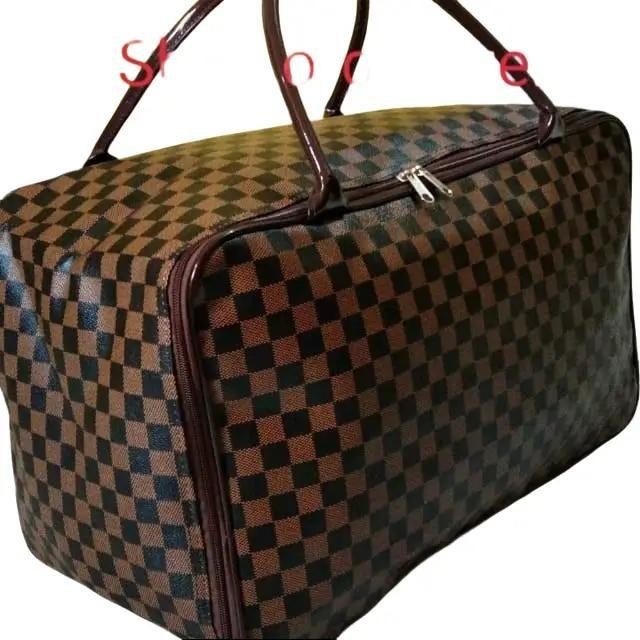 Travel Bag Jumbo catur coklat Kulit Wanita Kulit PU Tas Lipat Kanvas Duffel/Weekender Mudik Bisa Cod