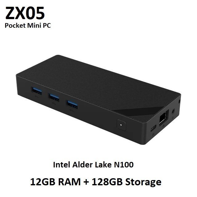 ZX05 Pocket Mini PC - Intel Alder Lake N100 - LPDDR5 12GB RAM SSD 128GB ROM