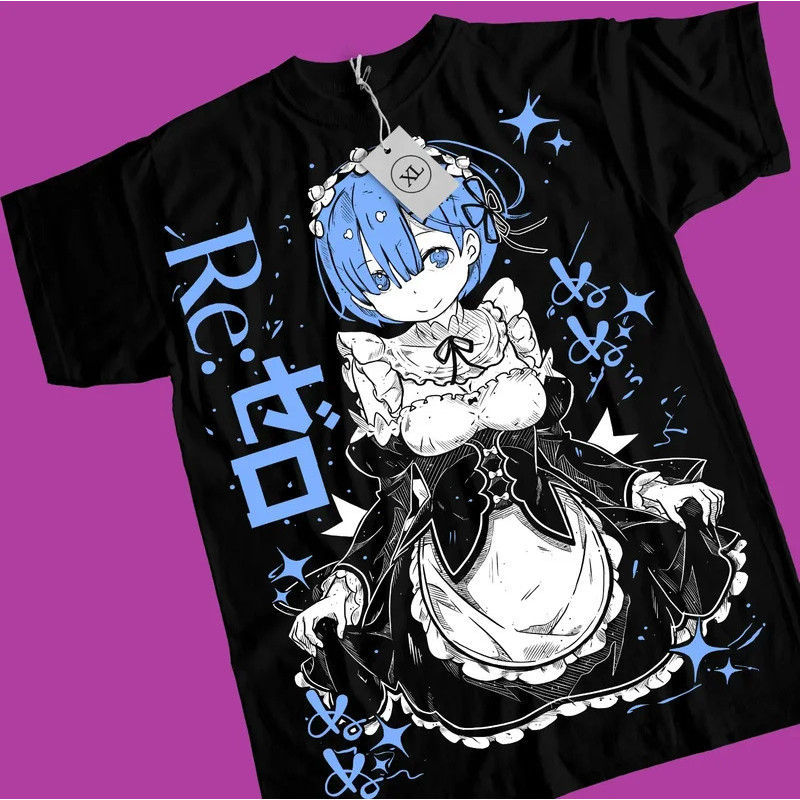 Tren Baru Kaos Re:Zero Kaos Re Zero Emilia Ram Jepang Manga Anime Tee Kualitas Tinggi