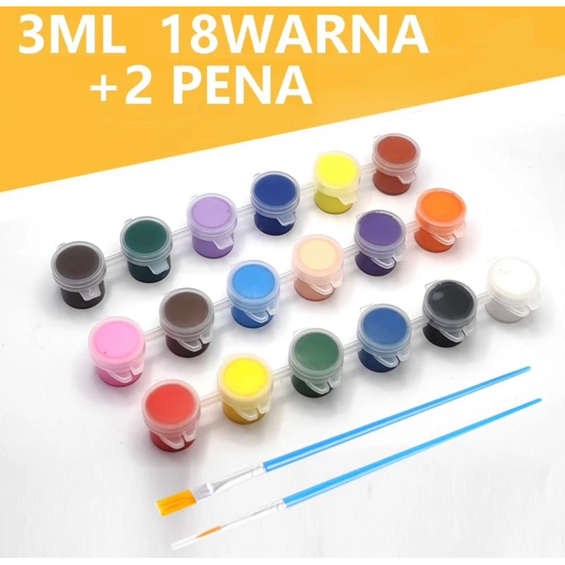 

1 SET CAT LUKIS AKRILIK MINI UKURAN 3ML ISI 6, 12 DAN 18 WARNA TERANG FREE KUAS