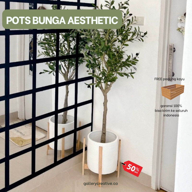 TERLARISpot bunga besar - pot terakota free packing kayu - pot tanah liat 30 cm (include standing po