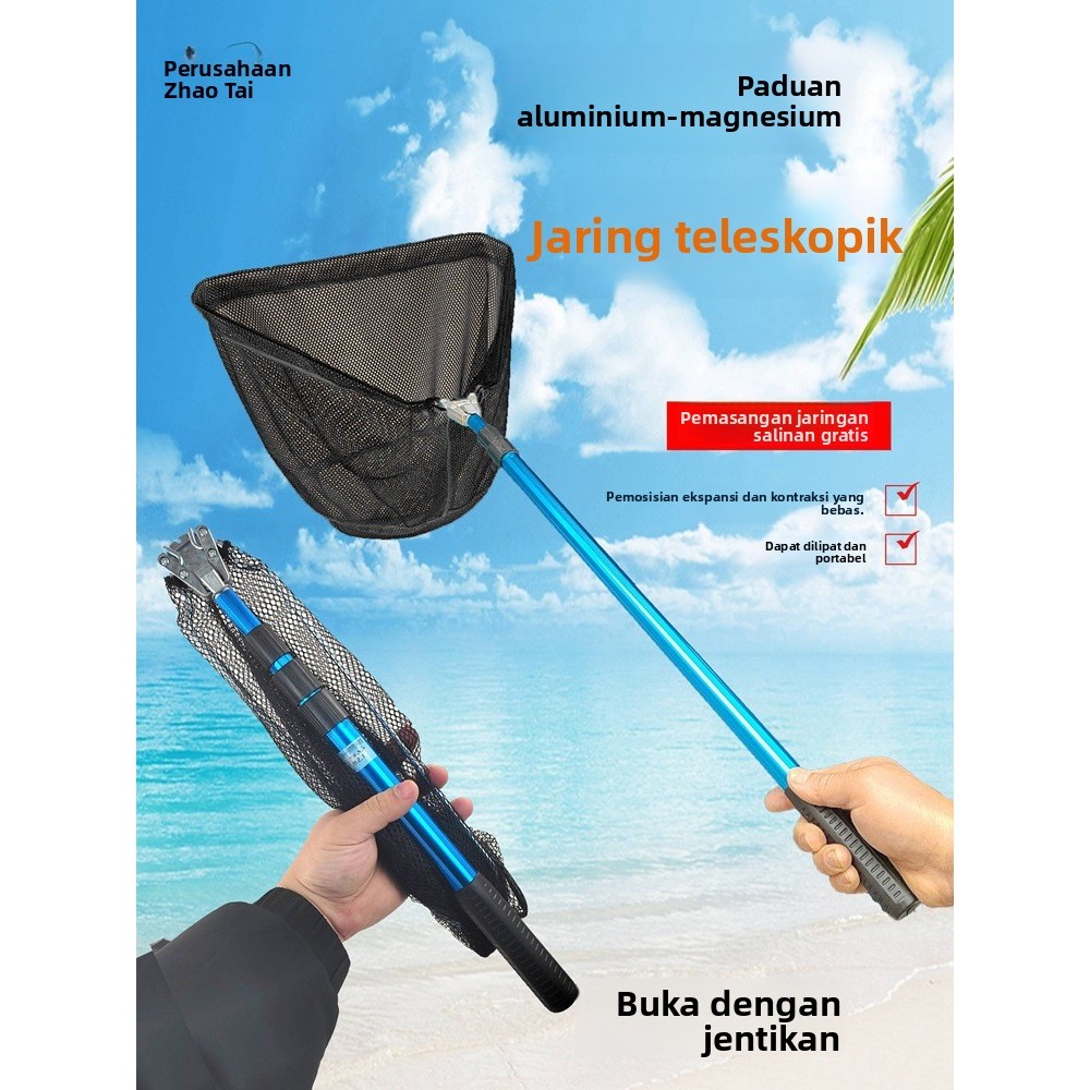 Jala Tangkap Ikan Aluminium Alloy Lipat Segitiga - Jala Memancing Portabel Model Baru, Dapat Mengeci