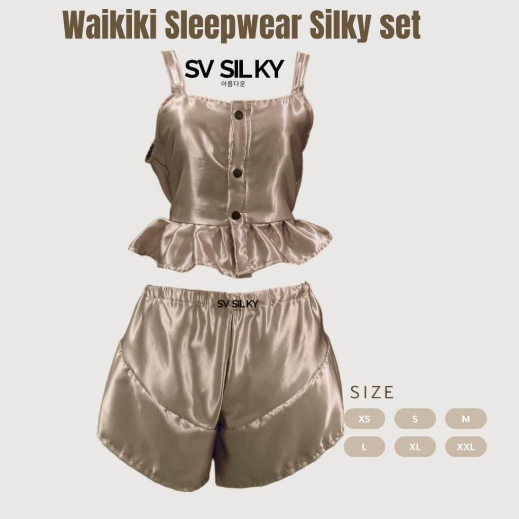 Premium Waikiki Set Piyama Wanita SV Silky Premium Satin Look Korea Viral Set Satin Adem Look Korea 