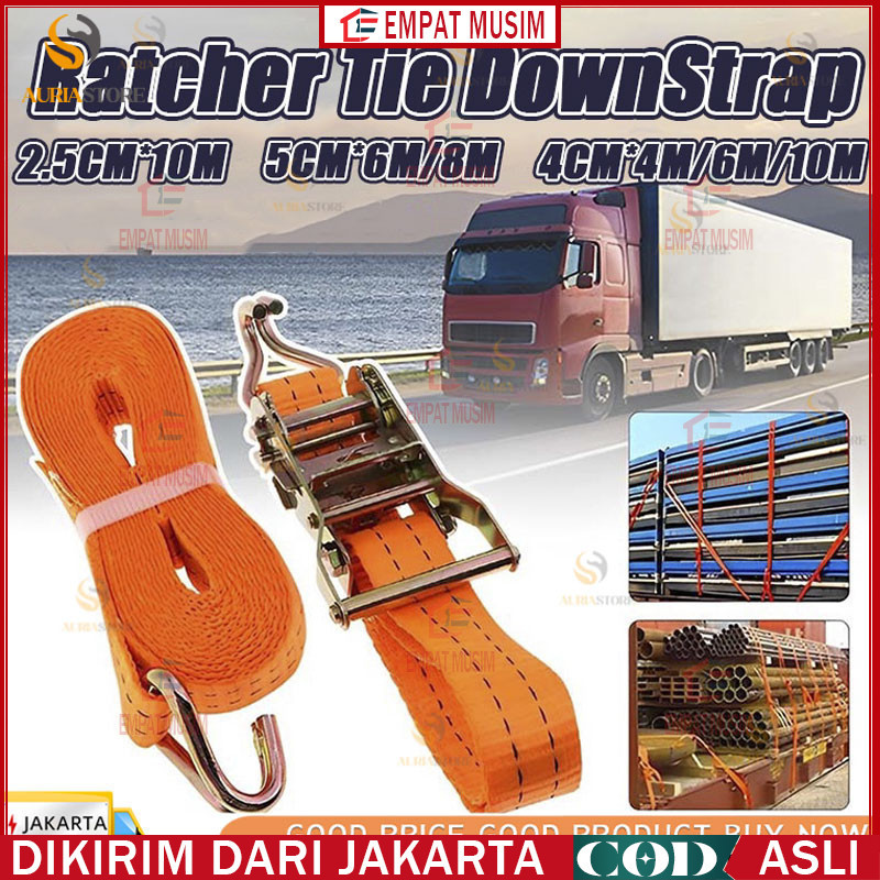 5cmX 6/8 meter/ 4cm x 4/6/8/10 meter Tali pengikat Barang motor/Ratchet tie down 10Ton tali pengikat