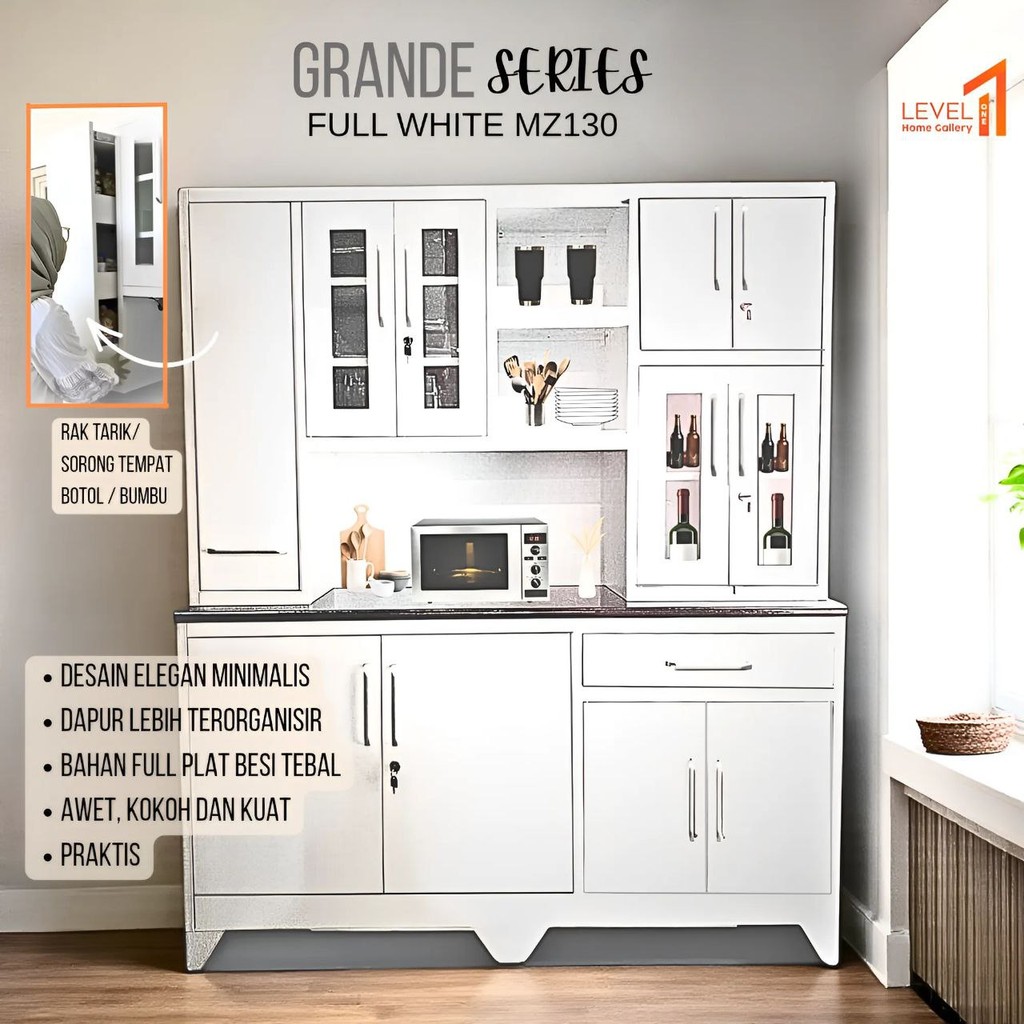 Grande MZ 130 Lemari Rak Dapur Lampu LED Besi Minimalis | Kitchen Set  | Kitchen Cabinet | Lemari Ma