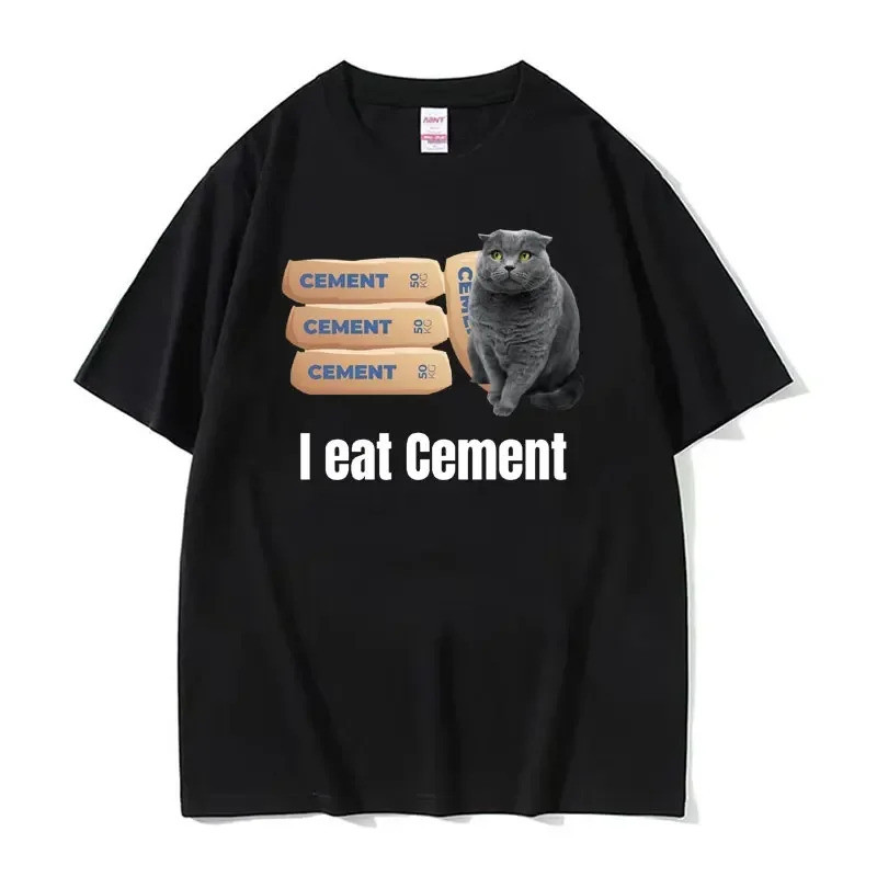 I Eat Cement Cursed Cat Funny Meme T Shirt Women's Fashion Humor Short Sleeve T Shirts Male High Qua