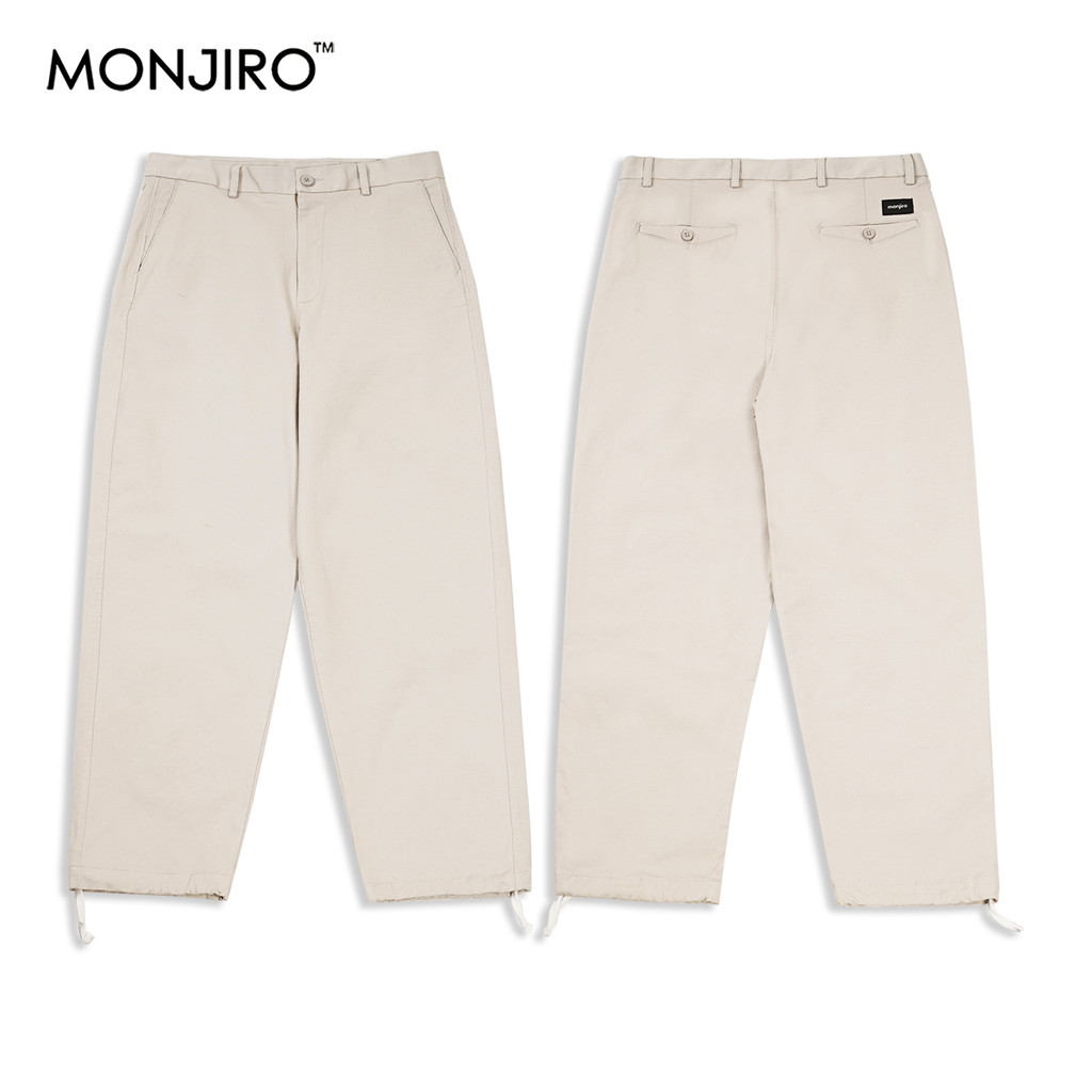 Monjiro - Ackerman - Wide Leg Pants - Celana Gombrang Oversize Skena Cowok - Chino Loose Krem Pria