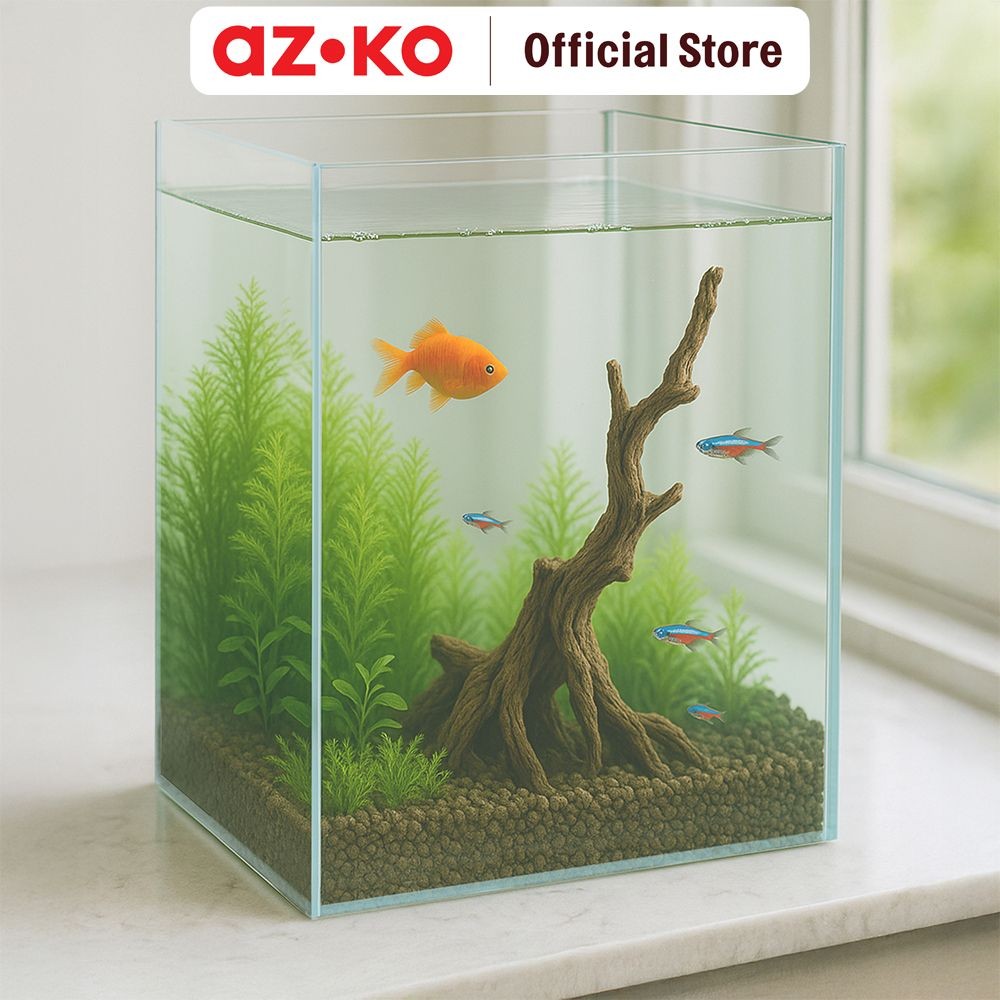 AZKO Fishland 12 Ltr Aquarium Nano Straight Opc Transparan Tank Aquarium Aquascape Tempat Tinggal He