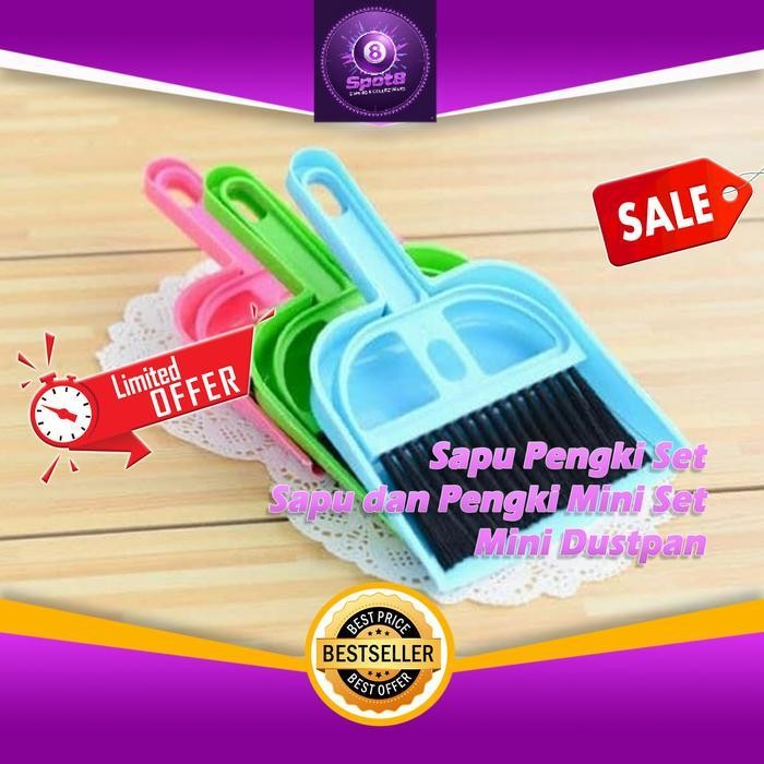 Spot8Murah Sapu Pengki Set / Sapu dan Pengki Mini Set / Mini Dustpan Biru Bulu - Pink