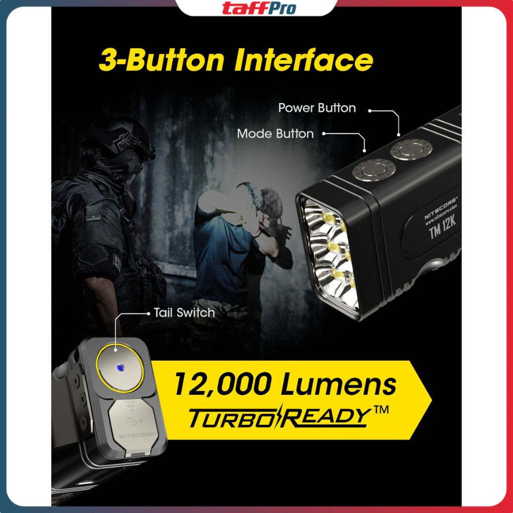 NITECORE Senter LED Flashlight OLED Display Rechargeable 12000 Lumens - TM12K