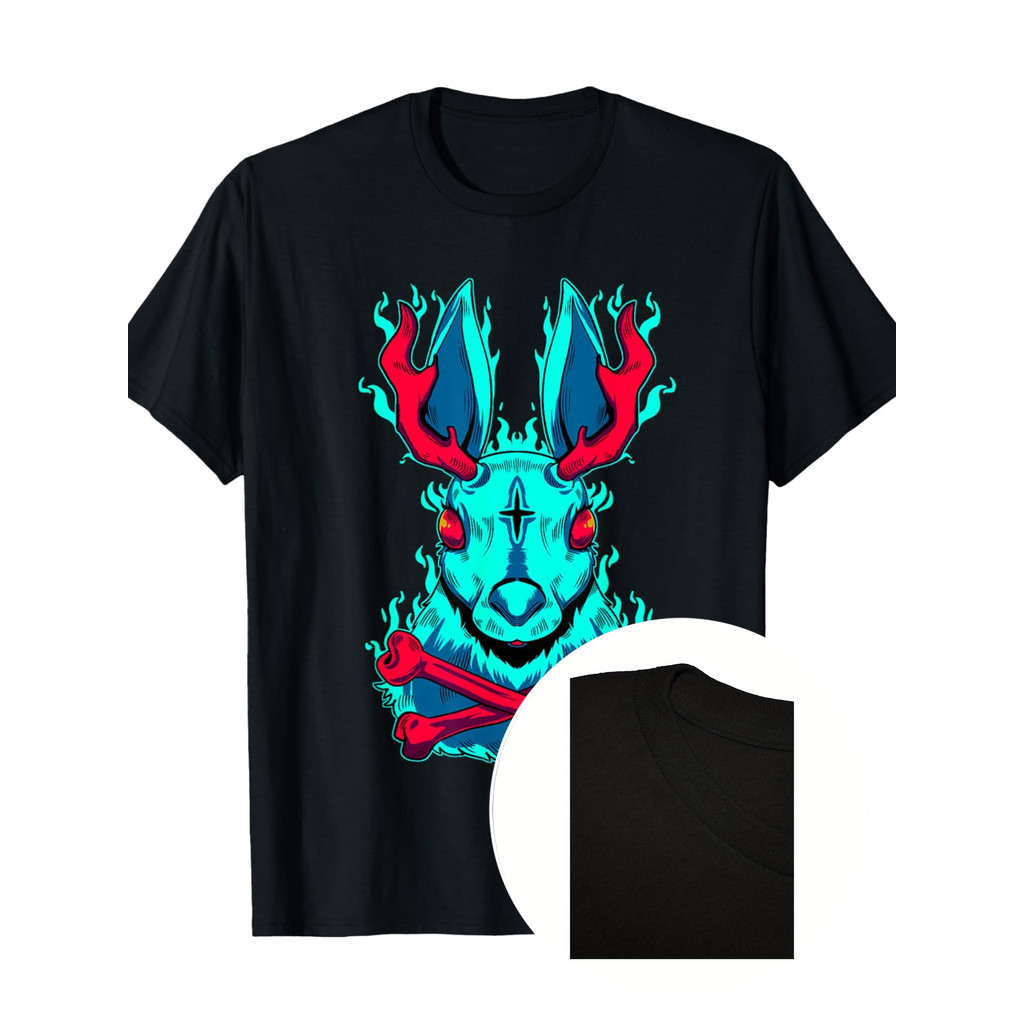 Kaos Kelinci Kematian Metal - Katun 100%, 220gsm, Leher Bulat, Motif Horor Gotik Punk