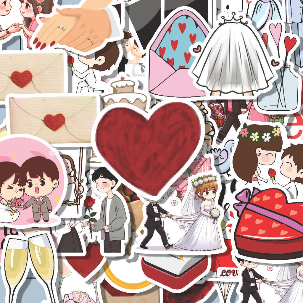 

100PCS Lucu Stiker Romantic Wedding Series [Pernikahan Romantis] Stiker Aesthetic Stiker Anti Air Stikers Berperekat Waterproof sticker decal buat Motor Helm Buku Journal Koper Casing HP Laptop Botol Minum Hadiah anak