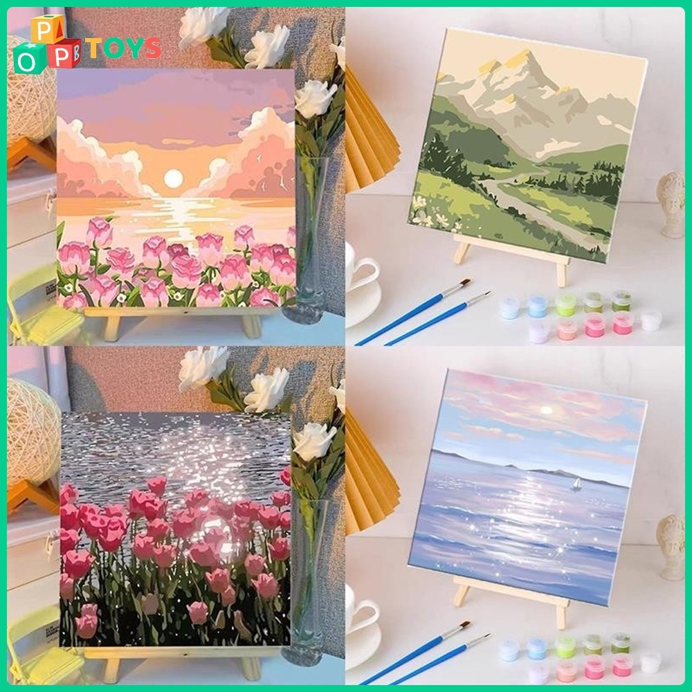 

New POPTOYS DIY 20x20cm Paint Kit Digital Painting Kit Kanvas Painting Dengan Kayu Frame Wall Decoration