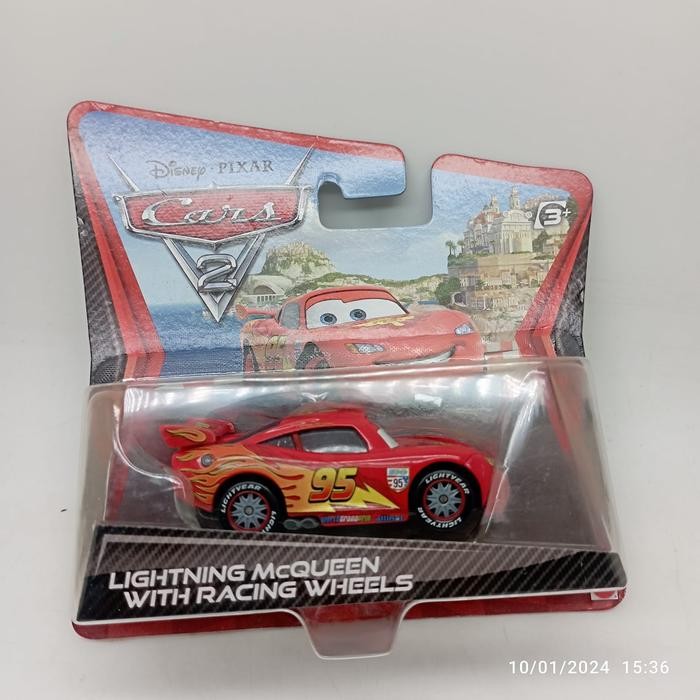 MAINAN... Disney Pixar Cars 2 Mattel Lightning Mcqueen with Racing Wheels Diecast