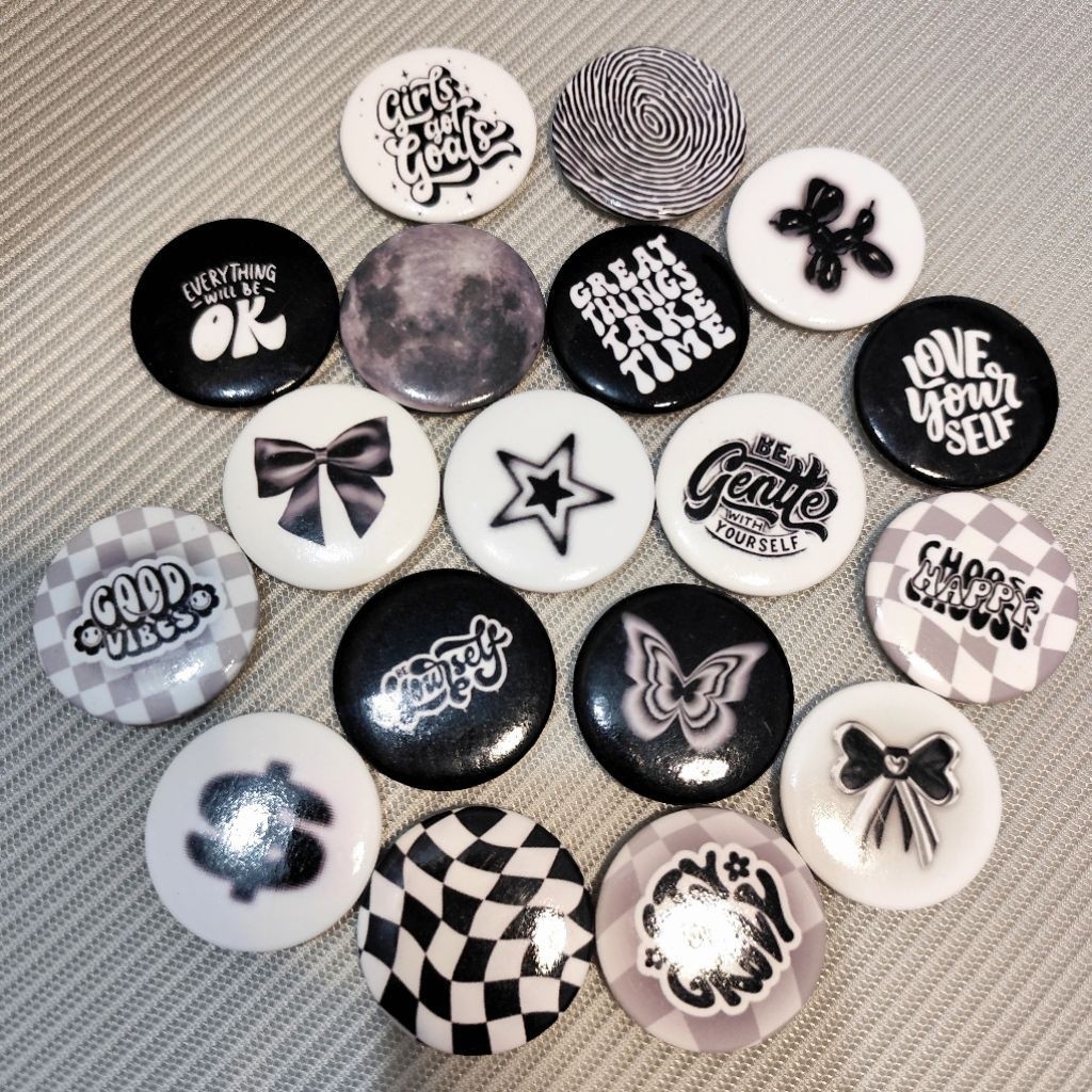 Annasya Collection Pin Bros Press - Pin Button Black Y2K Aesthetic 32mm Glossy Aksesoris Tas