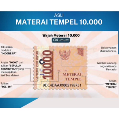 

Materai 10000 Asli Pos Indonesia Meterai Matrai 1 pcs