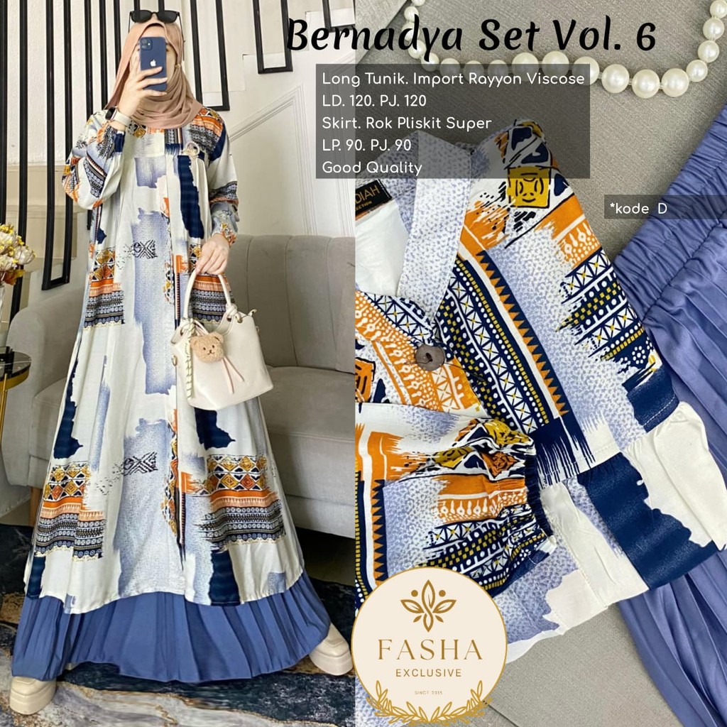 Baju Setelan Rok Muslim Wanita Bernadya #6 – Atasan Tunik + Rok Panjang Adem & Nyaman