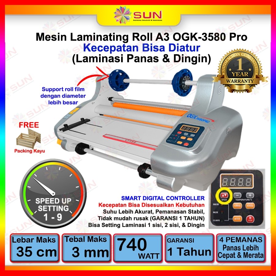 Mesin Laminasi / Laminating Roll A3+ FM3510 / FM/OGK3580 Hot ( Panas ) dan Cold ( Dingin )
