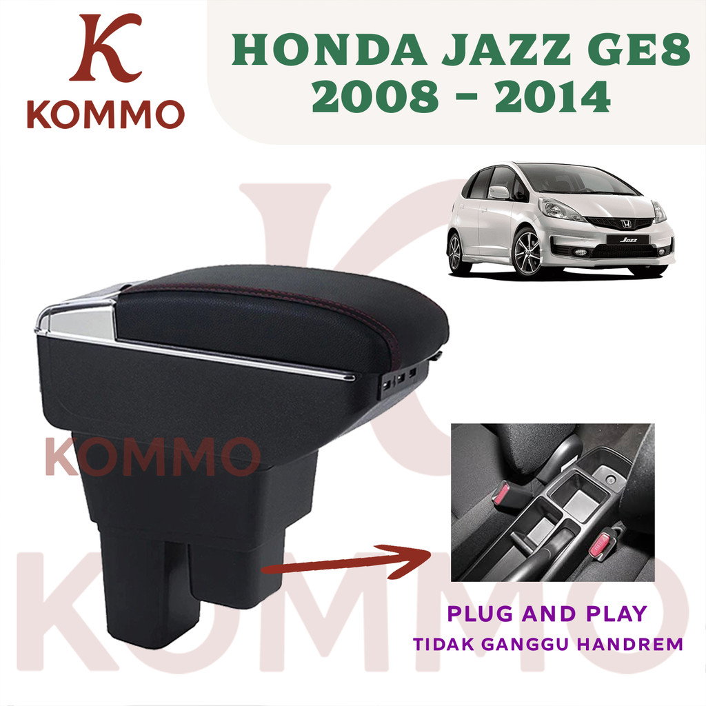 KOMMO ARMREST Sandaran Tangan Arm Rest Mobil Honda Jazz GE8 2008-2014 + USB Port Charger