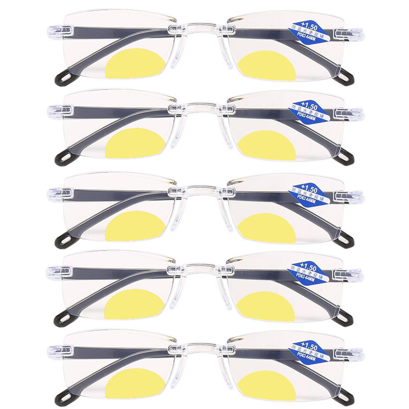 5 Pcs Frameless Cutting Multi-focus Bifocal Reading Glasses Unisex far And Near Dual-use Anti-blue l