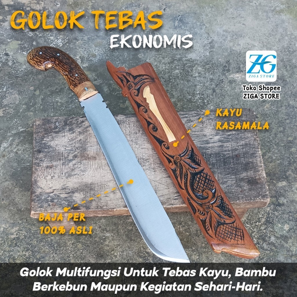 MIRAL_SHOP Golok Kebun Bahan Baja Per Asli Super Tajam Golok Potong Kayu Bambu Gagang Jengkolan Aren