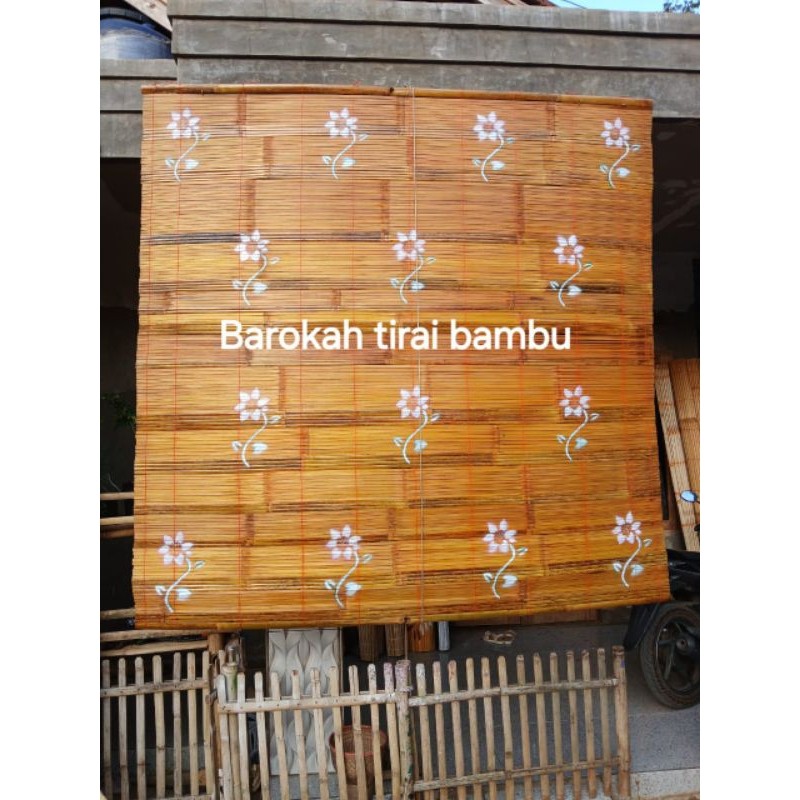 Promo tirai bambu gulung motif bunga matahari kere wide tirai bambu teras rumah oudoor