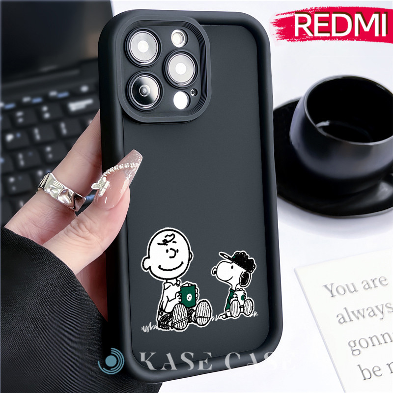 Lucu Snoopy Silicone SoftCase Redmi NOTE 13 Pro Redmi 12 13C Xiaomi-POCO-M4 Pro Soft Polos Hitam TPU