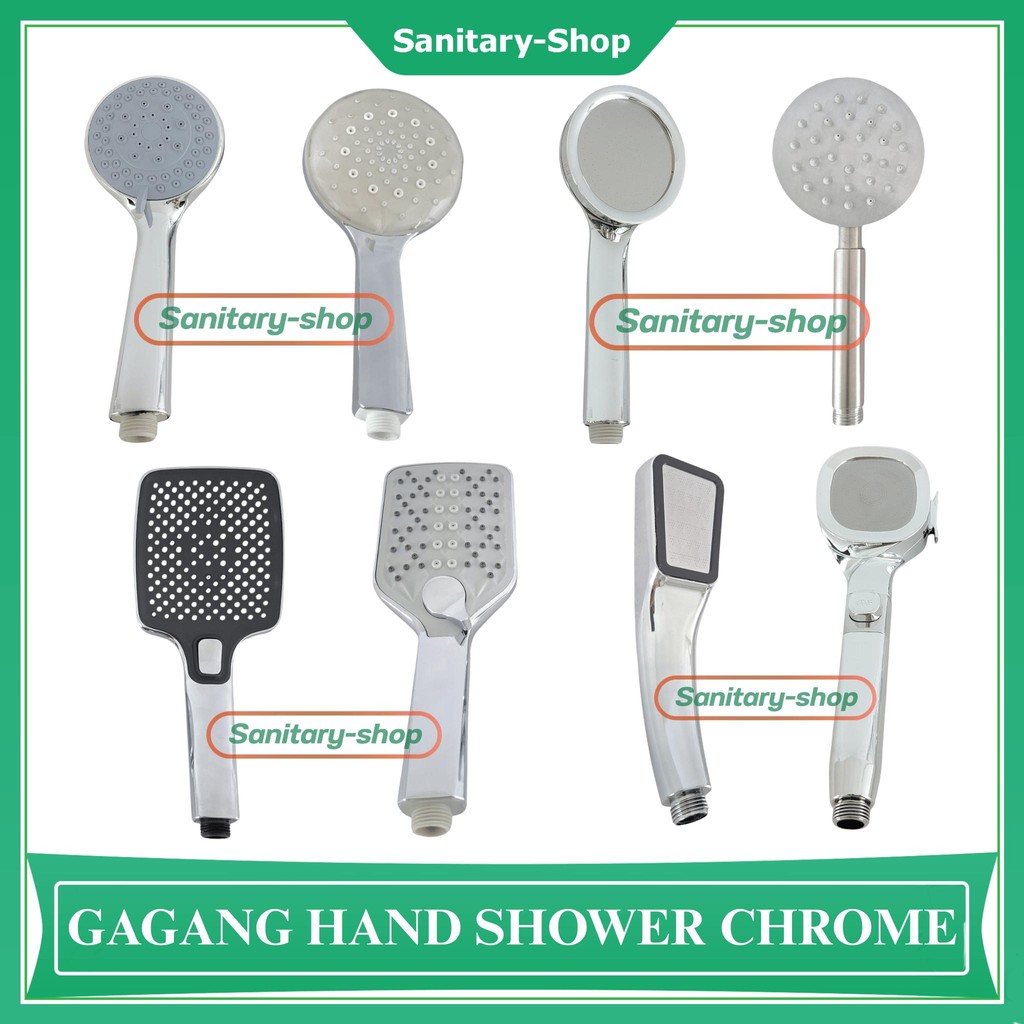 Gagang Kepala Hand Shower Mandi Bulat Kotak Chrome Krom Doff Silver