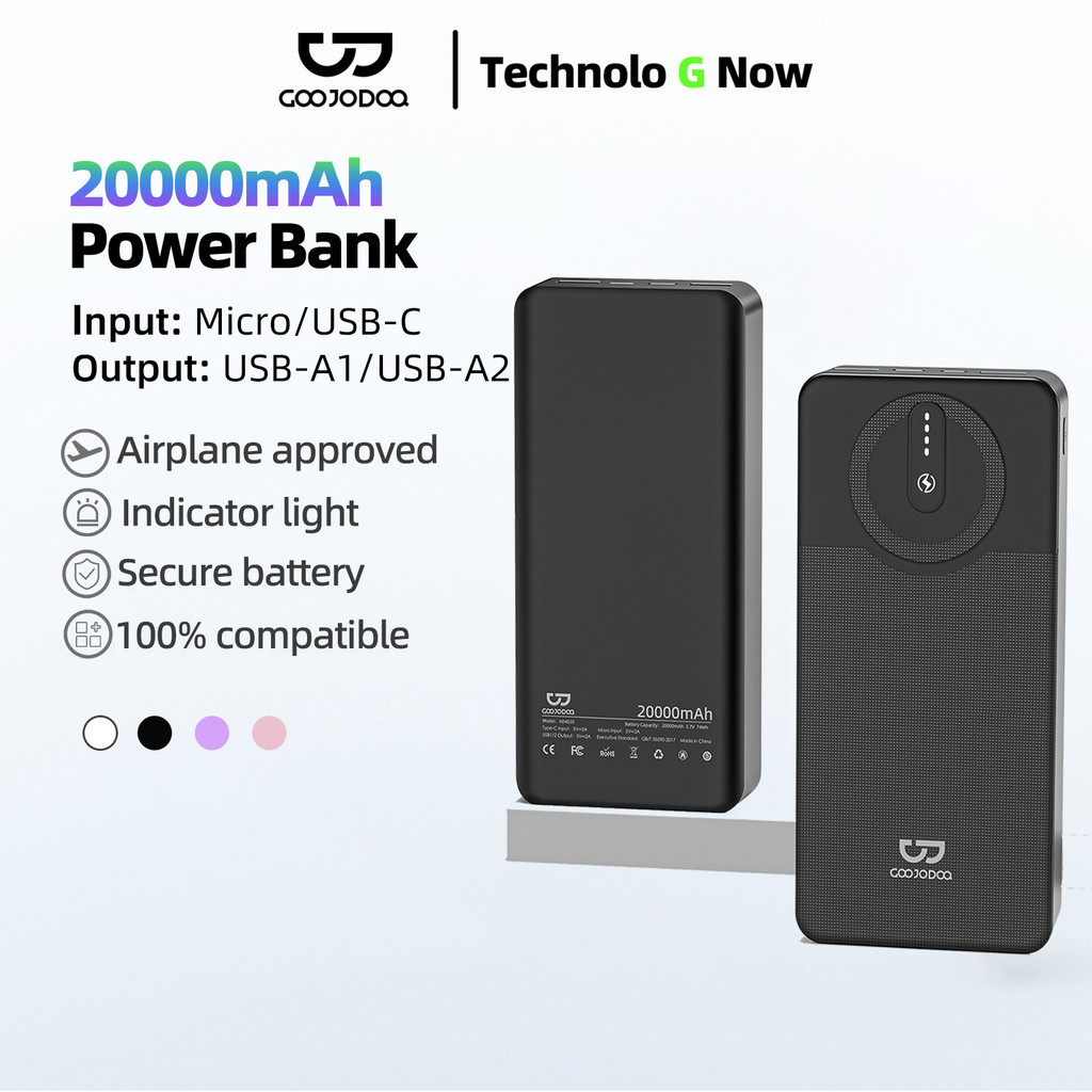 GOOJODOQ 10000mAh Wired Powerbank Lightweight Portable USB Charging 21700 Secure Battery LED Light