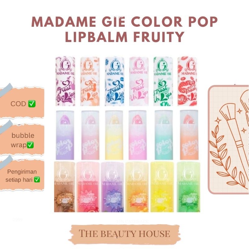 ORIGINAL 100% MADAME GIE COLOR POP LIPBALM FRUITY