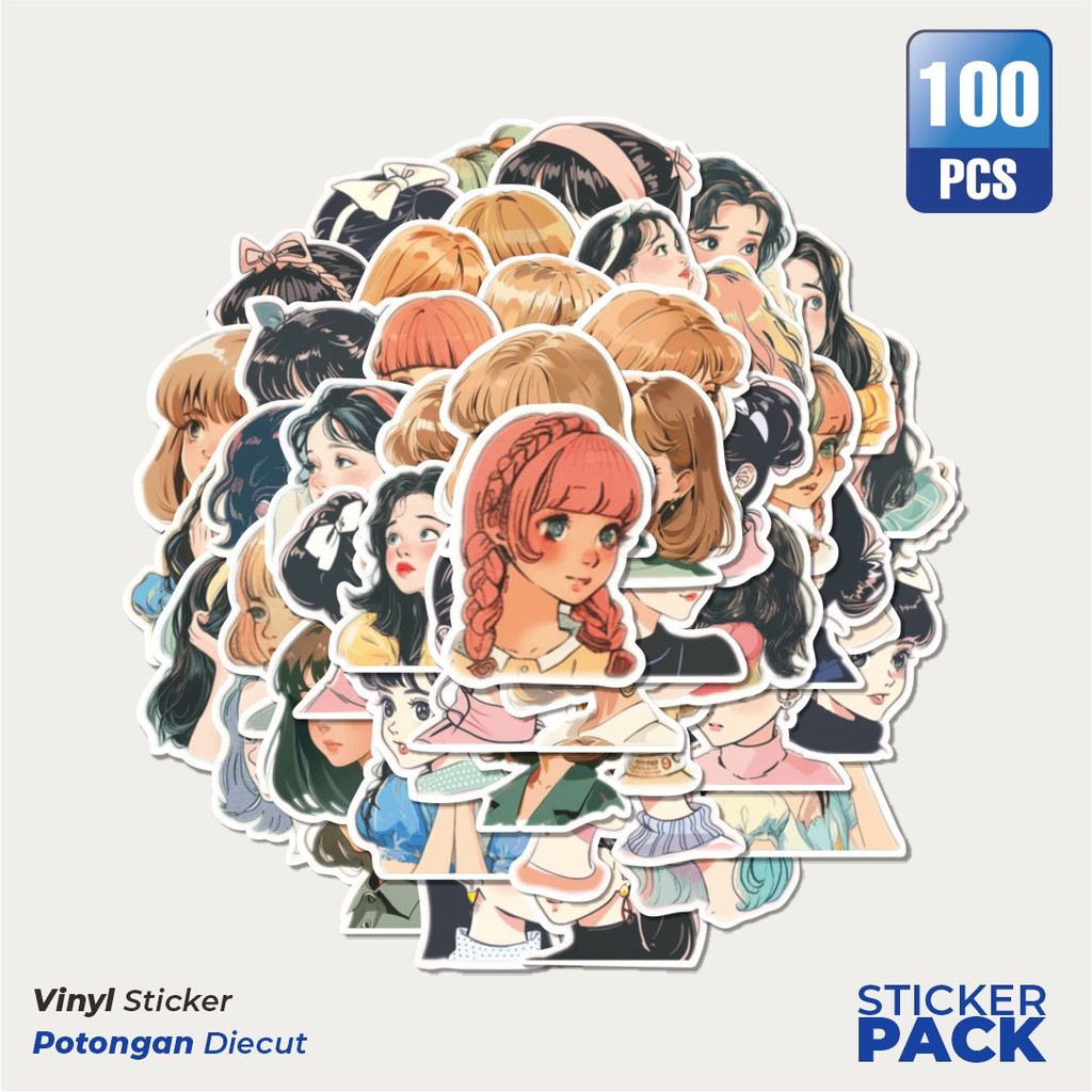 MURAH 100 PCS Stiker RTR3 - Classic Retro Girl V3 Waterproof Aesthetic- Untuk Laptop, Motor, dan Hel