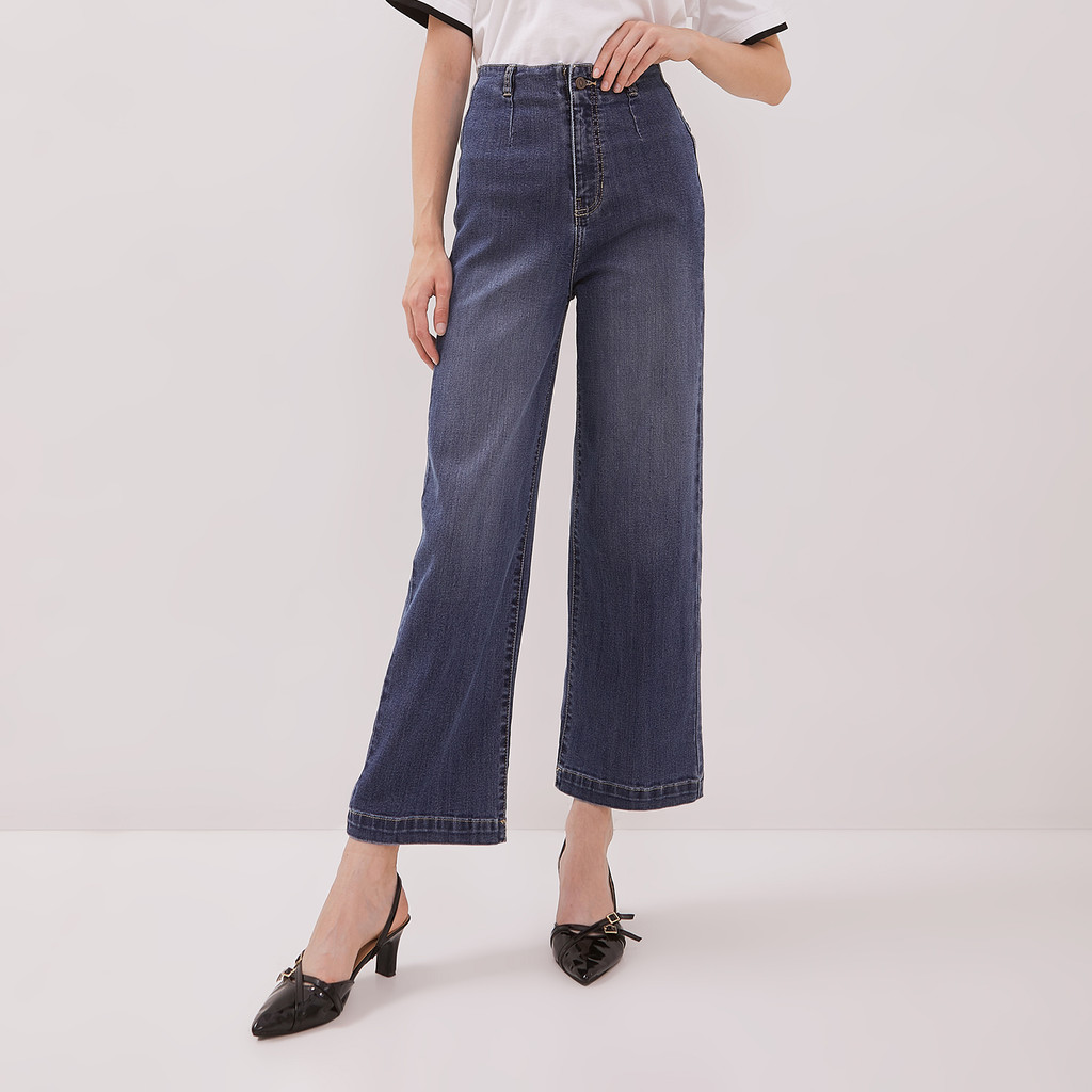DUST Celana Waistless Baggy Wide Leg Jeans Namara Blue (D.39132)