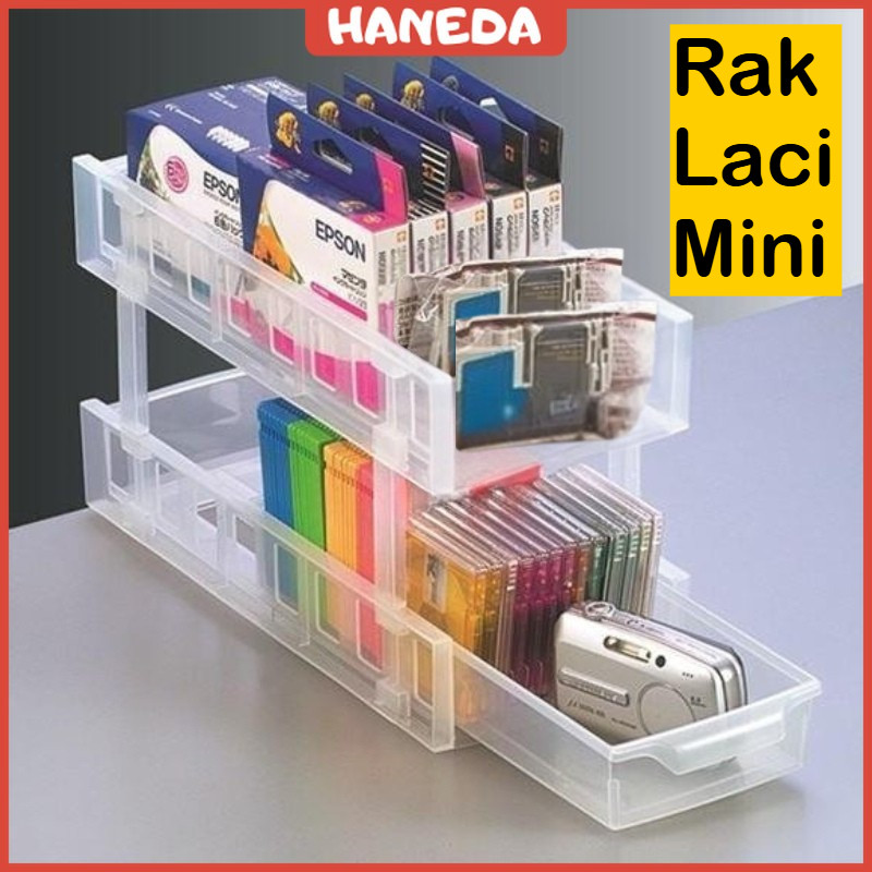 HANEDA Rak Laci kotak Susun Serbaguna Kulkas Plastik Rak Kosmetik Mini Meja Kecil Bumbu Alat Tulis