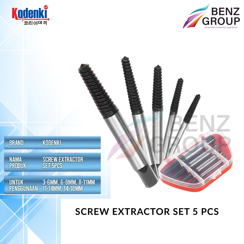 Kodenki Tap Balik Screw Extractor 5 Pcs Tap Baut Patah Screw Extractor Pembuka Baut Patah Kran Air -