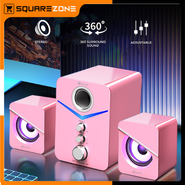 KISONLI Speaker Komputer/Laptop U3100 Bass, Treble And Subwoofer - Pink