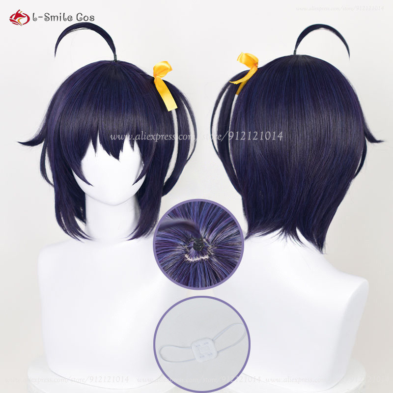 Anime Takanashi Rikka Cosplay Wig 30cm Blue Purple Wigs With Eye Mask Heat Resistant Synthetic Hair 