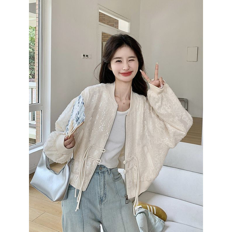 Jaket Kancing Gaya Nasional Cina dengan Pita Baru untuk Wanita