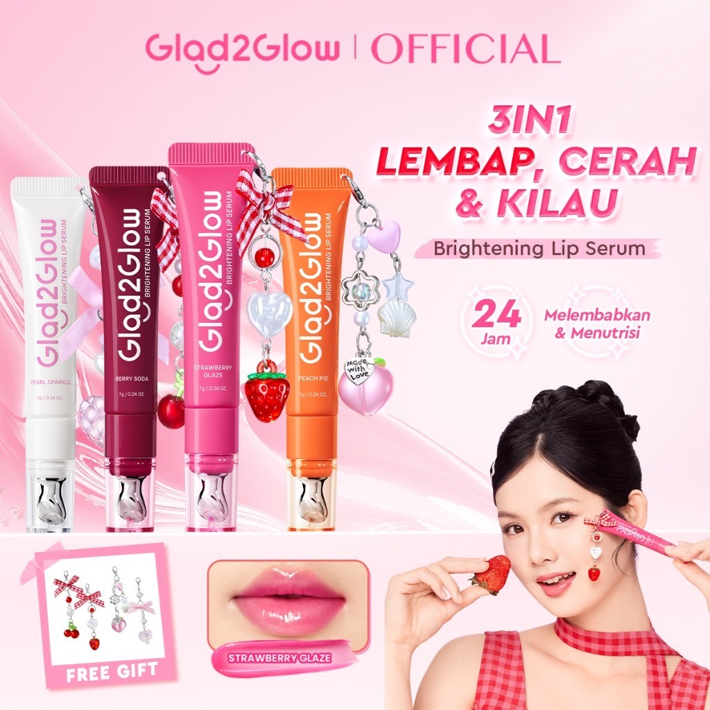 Glad2Glow BRIGHTENING LIP SERUM 7g  Mencerahkan Melembabkan dan menambahkan warna3in1  liptint lipst