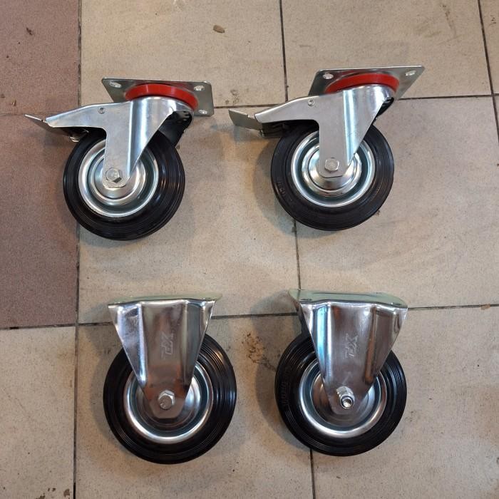 Roda Caster Etalasi / Roda Caster Troli / Roda Caster karet 4 Inch 1Set ( 2Rem 2Mati )