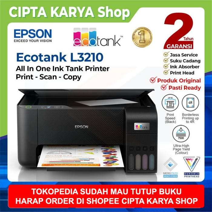 [TRENDICE] Epson L3210 All in One Ink Tank Printer Hitam Putih Original Tinta 1 Set Garansi Resmi 2 