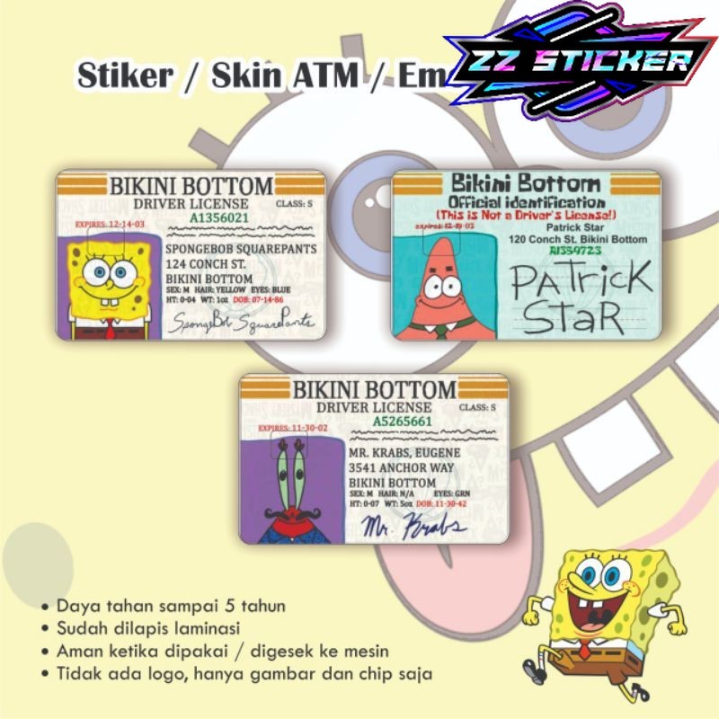 Stiker / Garskin / Skin ATM / Kartu Spongebob Bikini Bottom