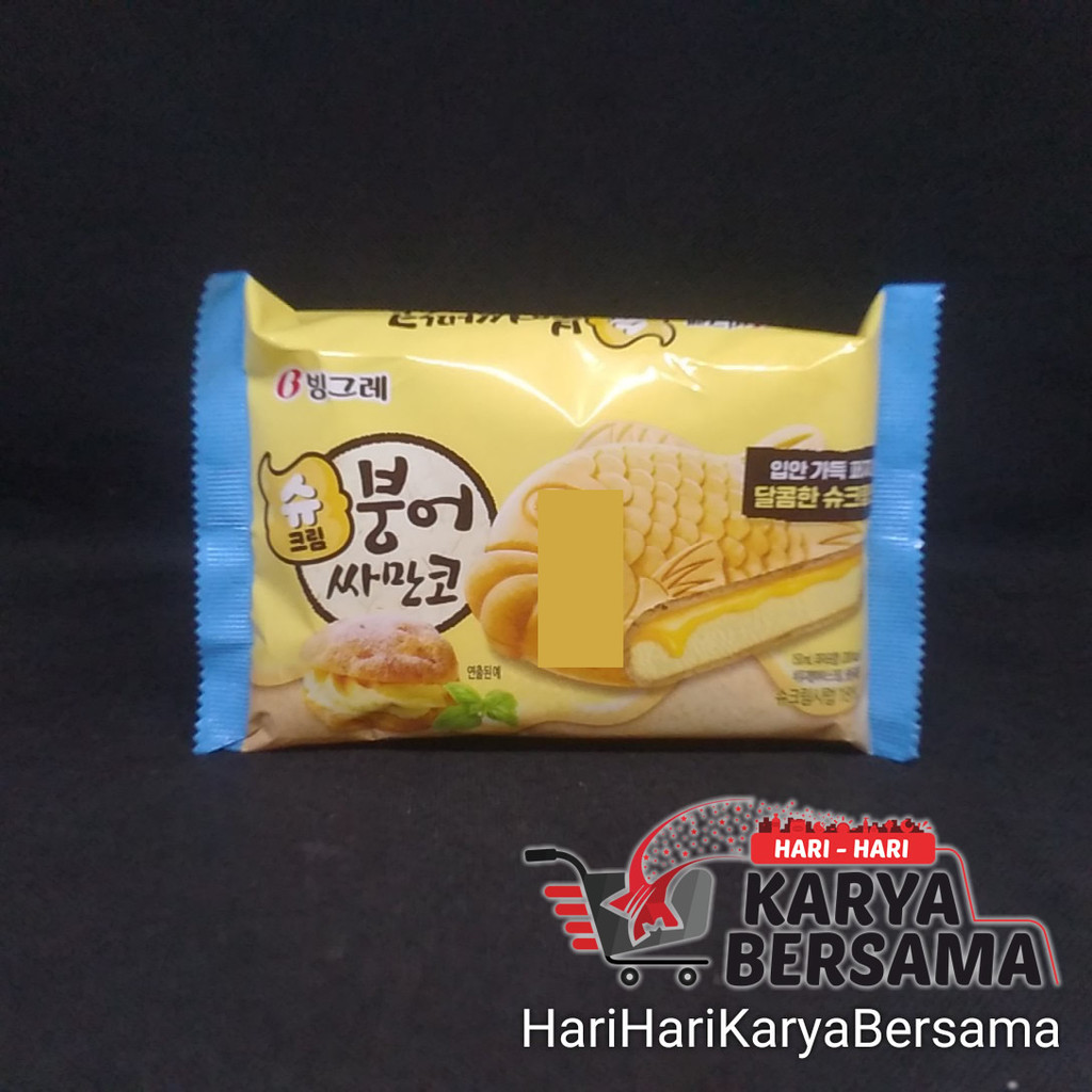 MAKANAN RINGAN ES KRIM BINGGRAE SAMANCO CREAM CUSTARD SANDWICH ICE CREAM IMPORT KOREA 150ML
