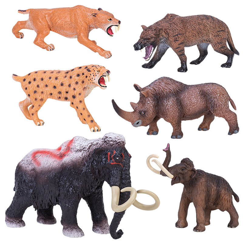 Simulation Mammoth Model Woolly Rhinoceros Ice Age Saber Tooth Tiger Educational Kids Toy Action Fig