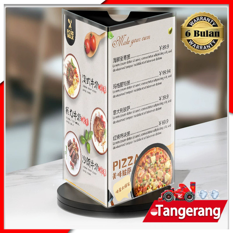 Rak Menu Akrilik / Menu Putar Akrilik 360 Derajat / Stand Brosur Meja Putar 6 Sisi