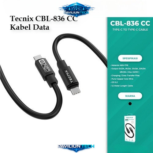 Tecnix CBL-836 CC Kabel Data Type-C to Type-C Fast Charging 240W Power Delivery PD 3.1 Laptop 1.5M